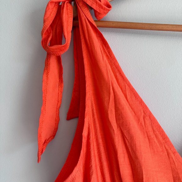 Gavot NWT Orange Babydoll Flare Mini Dress Tie Straps Pullover Lightweight M - Picture 7 of 10